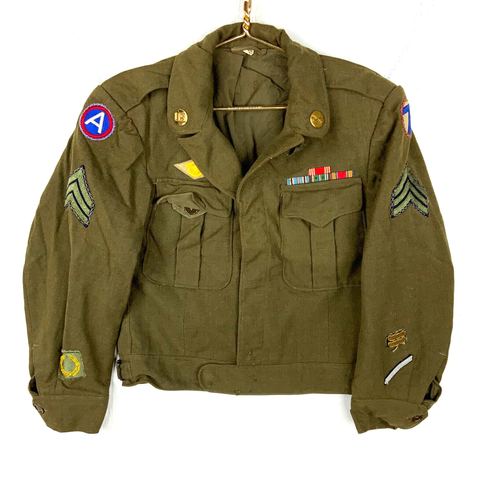 Vintage Military Blazer Jacket Size 36 Short Green Boxy Fit Vietnam Era 60s