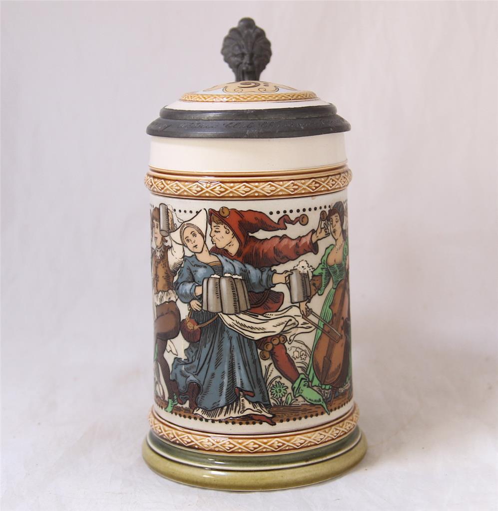 Antique Mettlach Villeroy and Boch Beer Stein Etched Musical Theme #2094 c.1894