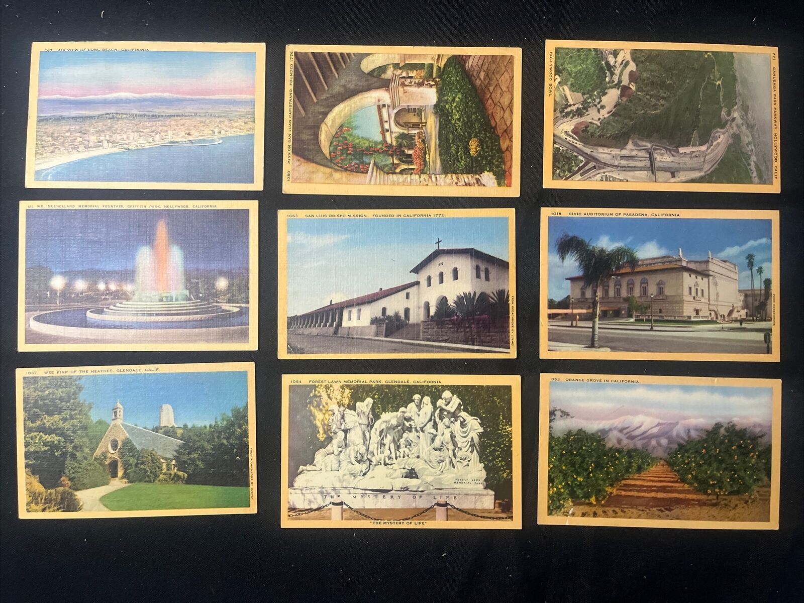 Lot Of (9) Antique Vintage Postcards - SOUTHERN CALIFORNIA Longshaw Series 1940s