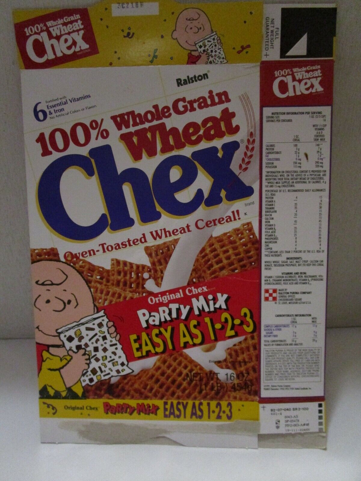 Vintage Ralston Wheat Chex 1991 Cereal Box Empty ~USED~ Charlie Brown/Peanuts