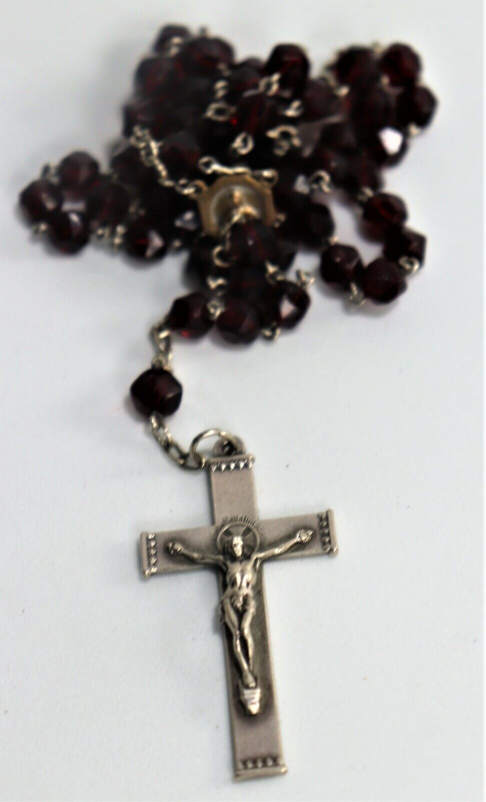 Vintage cherry red faceted glass Catholic rosary