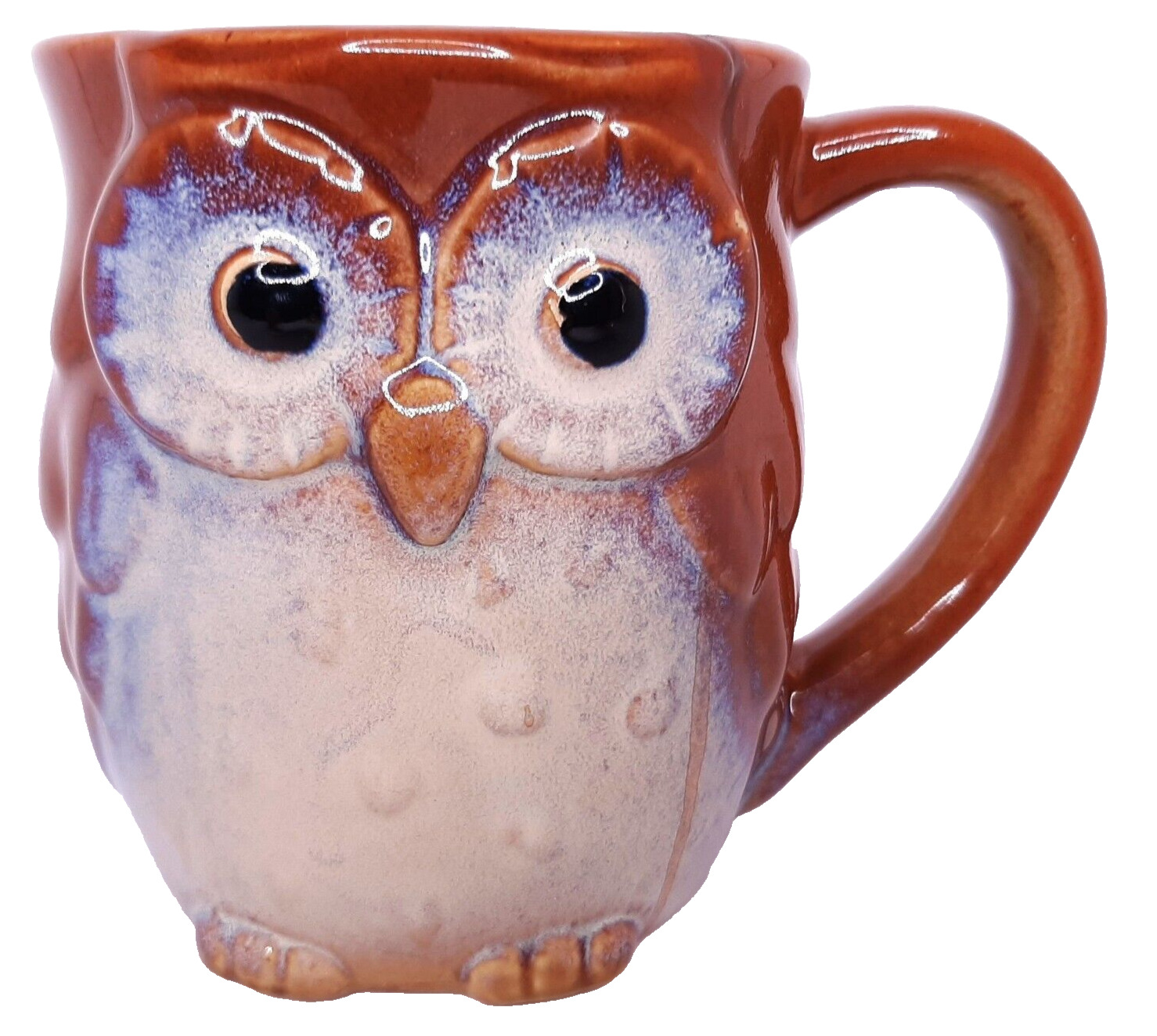 Adorable Vintage Brown & Beige Pottery Owl Coffee Mug Tea Cup Drinking Glass
