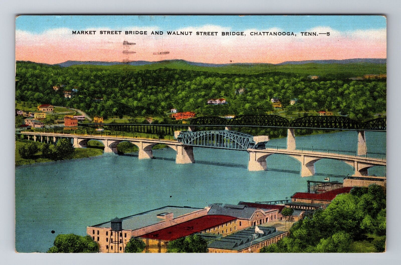 Chattanooga TN-Tennessee, Market St Bridge, Walnut St Bridge, Vintage Postcard