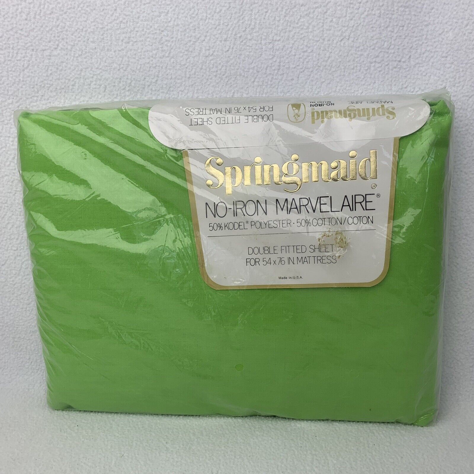 Vintage Green Full Springmaid Marvelaire No Iron Double Fitted Sheet New Sealed