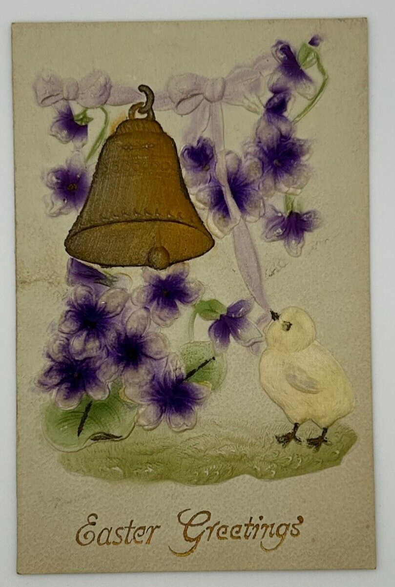 Easter Greetings-Antique Embossed & Flocked German Postcard-Early 1900s