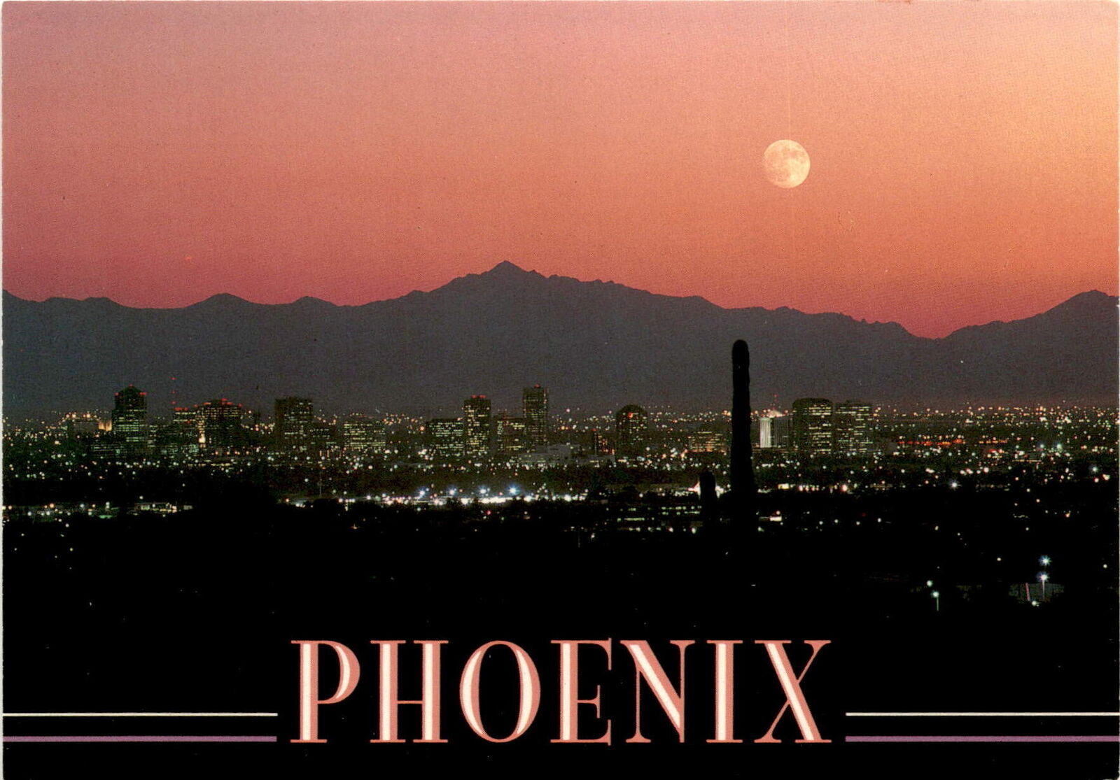 Phoenix, Arizona, city lights, evening sunset, mountains, Randy Postcard