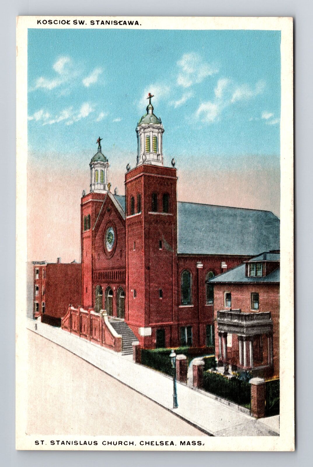 Chelsea MA-Massachusetts, St. Stanislaus Church, Antique Vintage Postcard