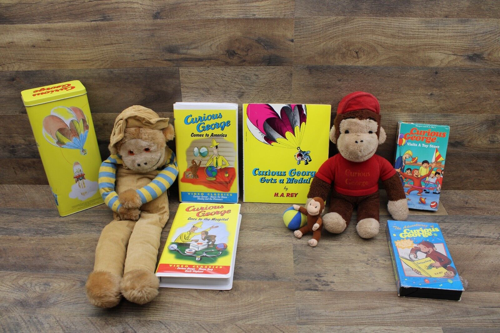 Curious George Lot,  Plush ,  Tin , Book & VHS Tapes