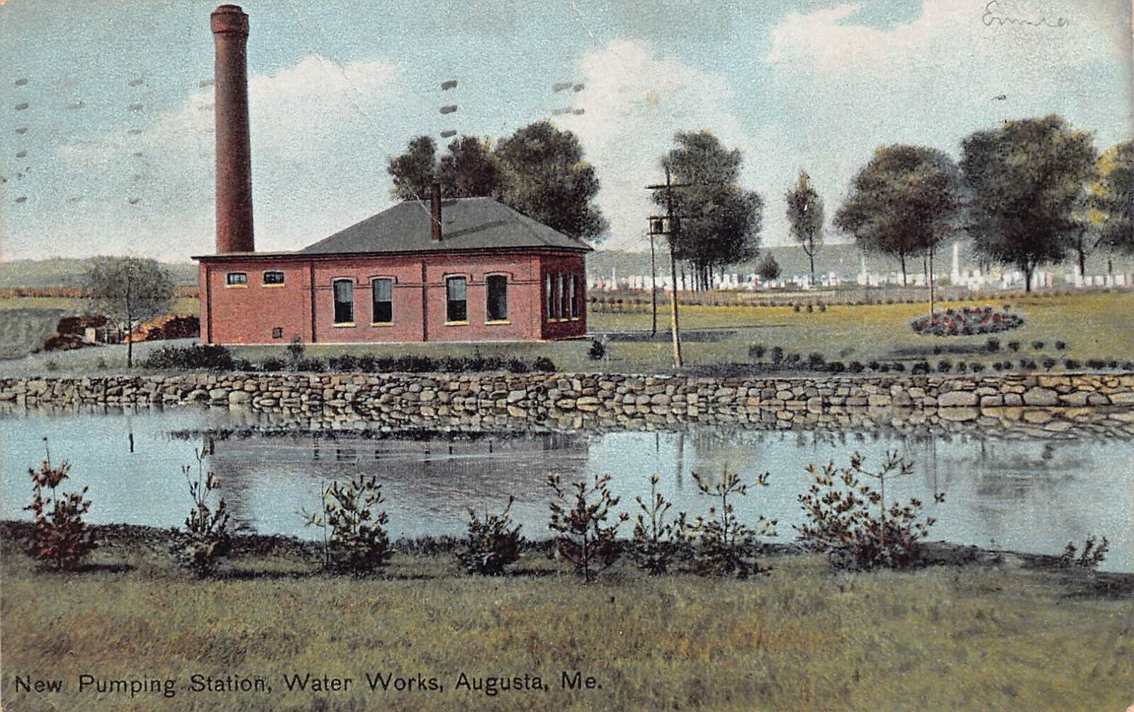 AUGUSTA ME Maine New Pumping Station Water Works c1910 Postcard Vintage Antique