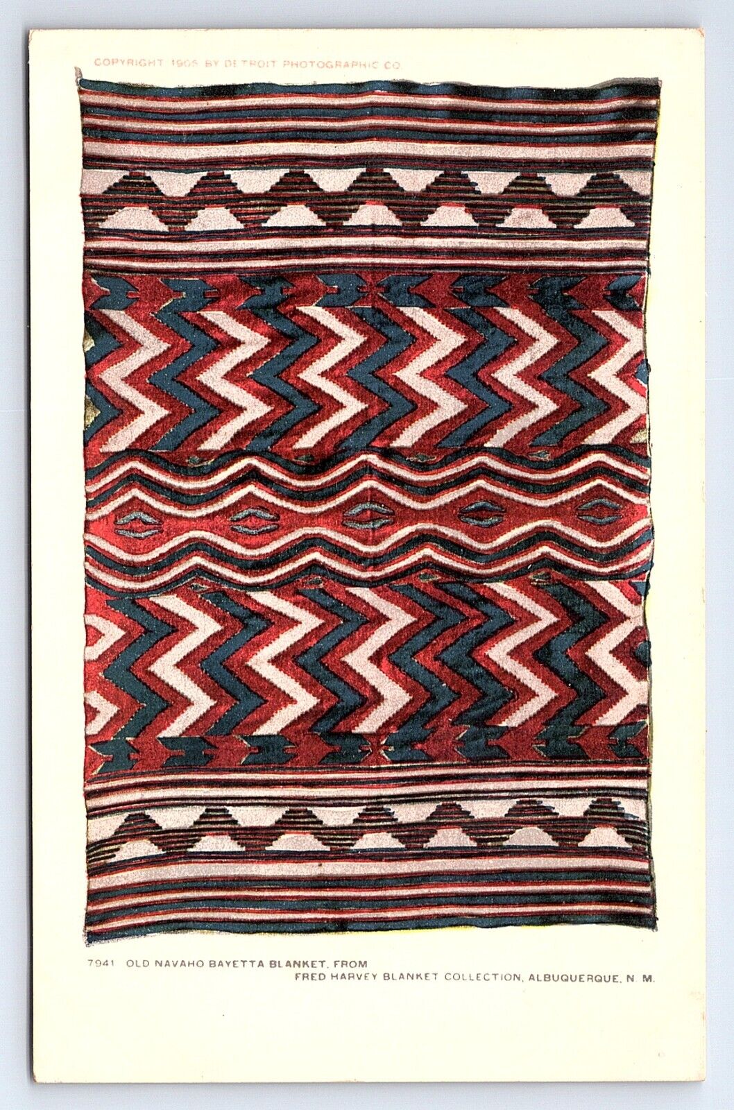 Postcard Old Navajo Bayetta Blanket From Fred Harvey Collection Albuquerque NM