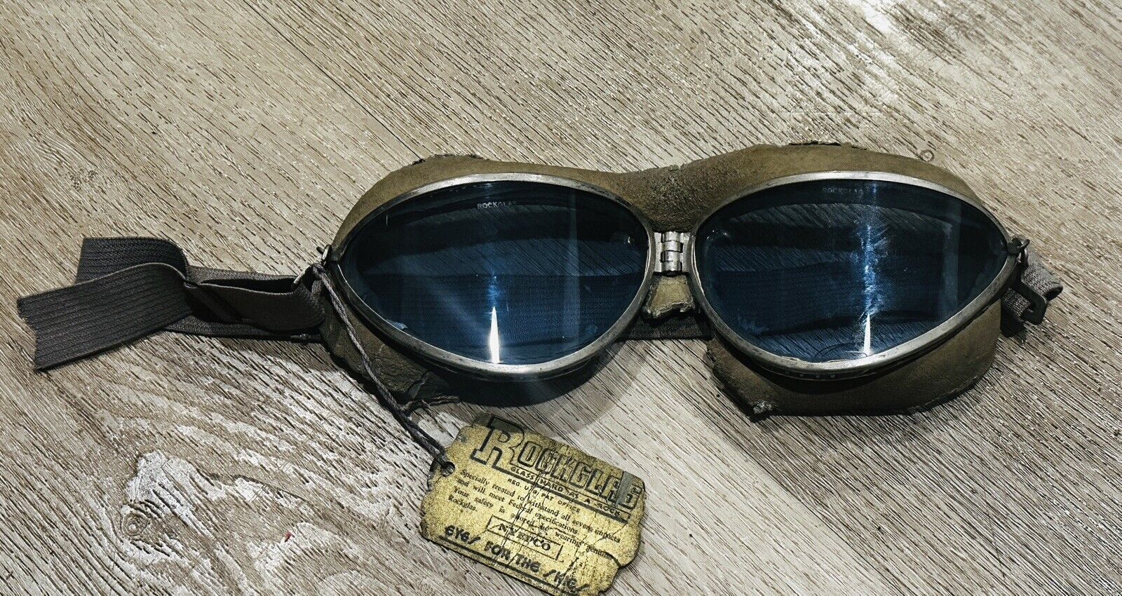 1930's WWII USN Aviator Seesall Military Pilot Flight Goggles Blue Rockglas Lens