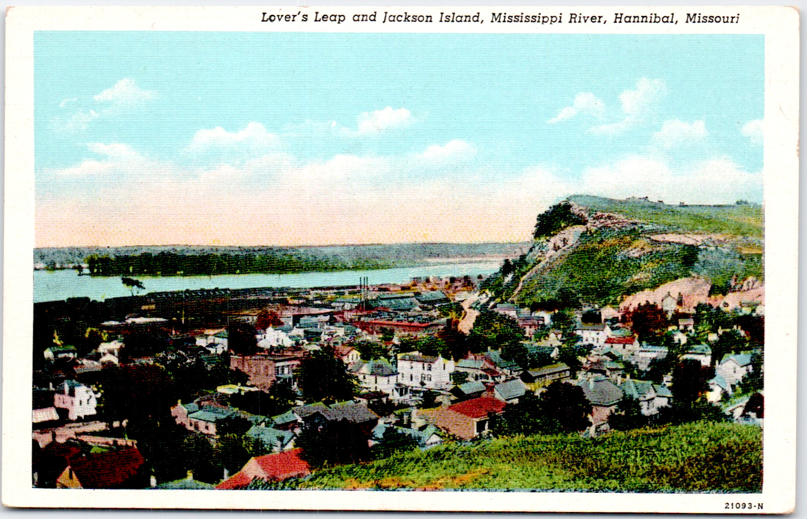 Hannibal Missouri Lovers Leap Jackson Island Mississippi River Vintage Postcard