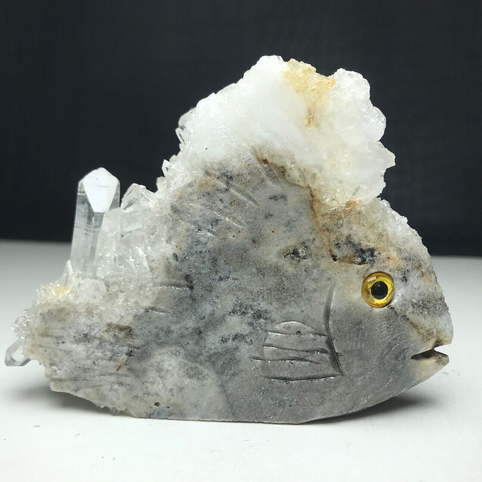 150g Natural Crystal Cluster Quartz,Specimen Stone,Hand-Carved Crystal FISH