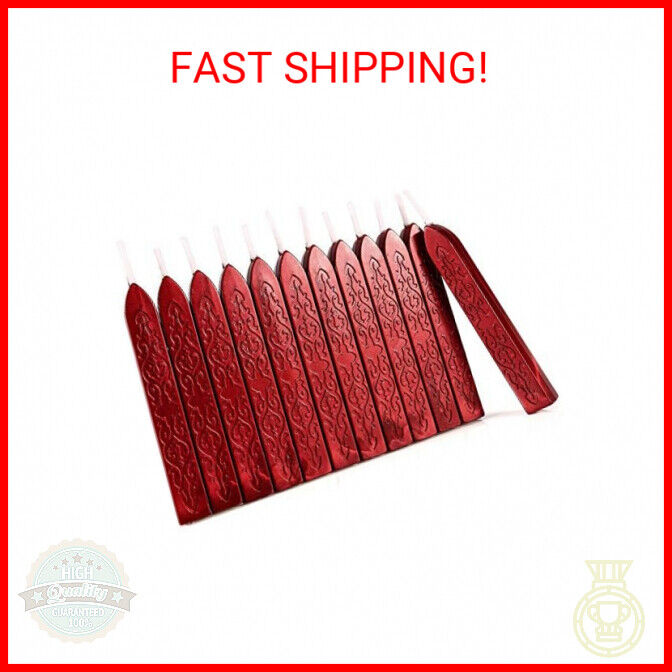 Mornajina 12 Pieces Metalic Red Sealing Wax Sticks with Wicks, Vintage Wax Seal 