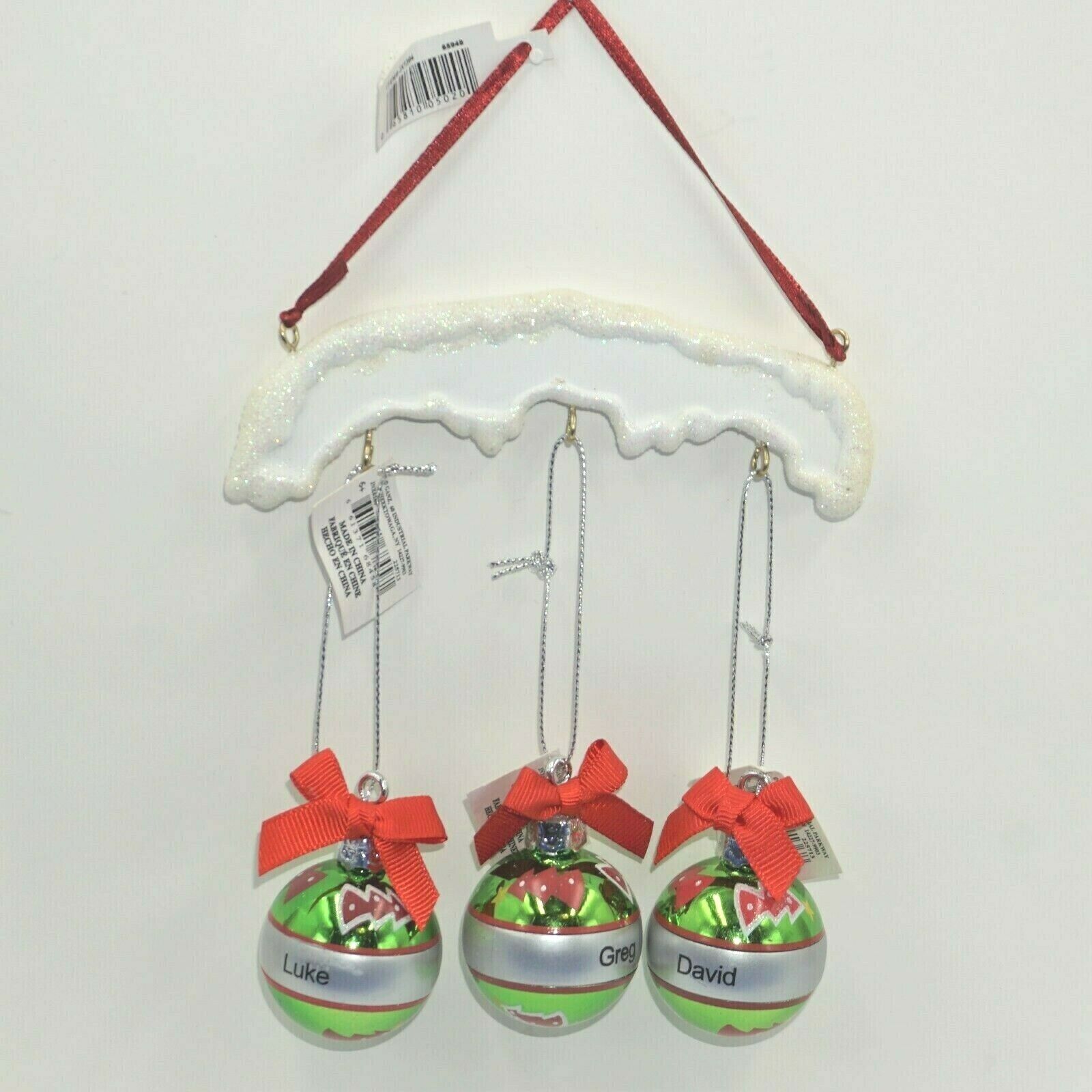 Ganz Christmas Ornament Hanger Holder White Glitter Snow Holds 3 Can Personalize