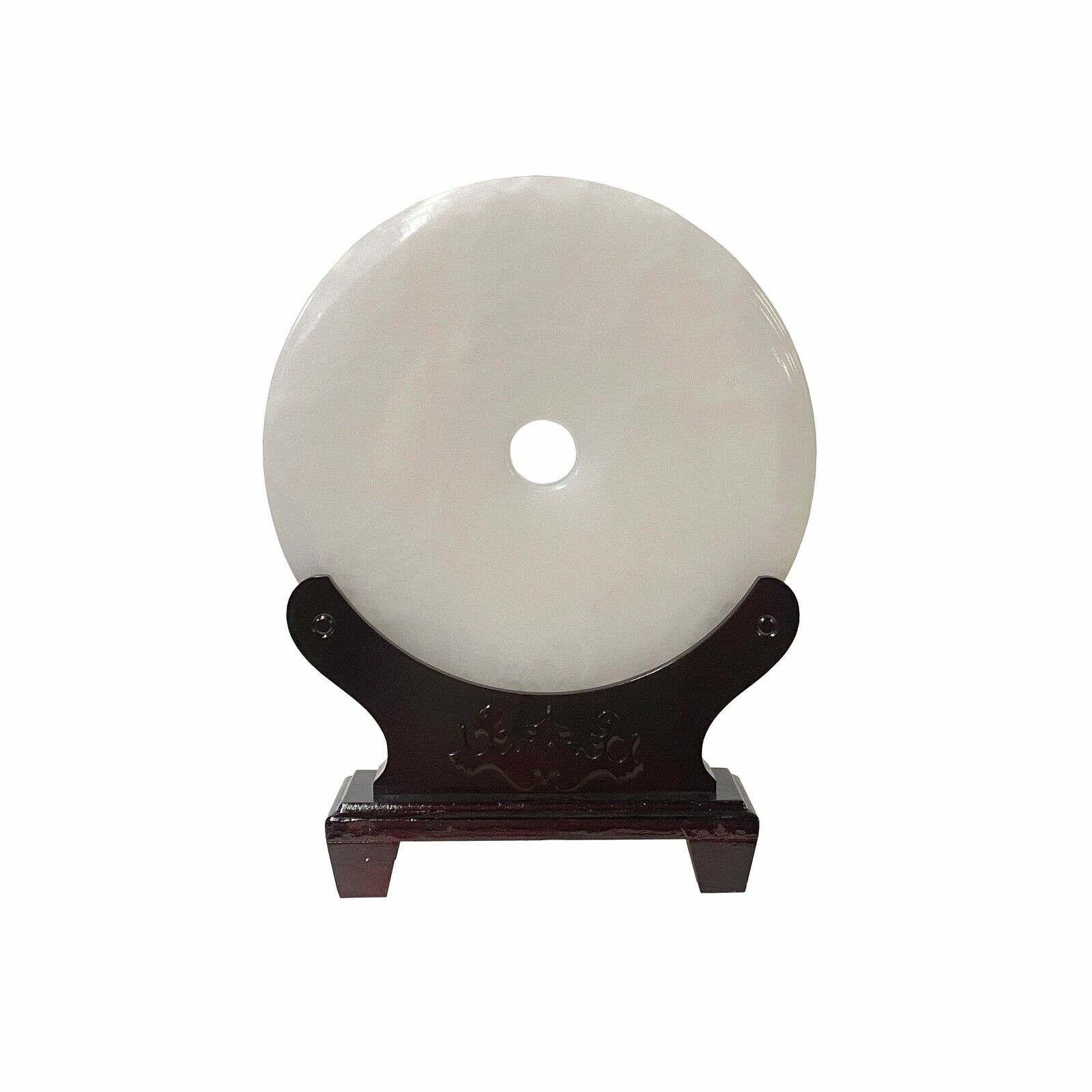 Chinese Natural Stone Round White Fengshui Plaque Display ws1839