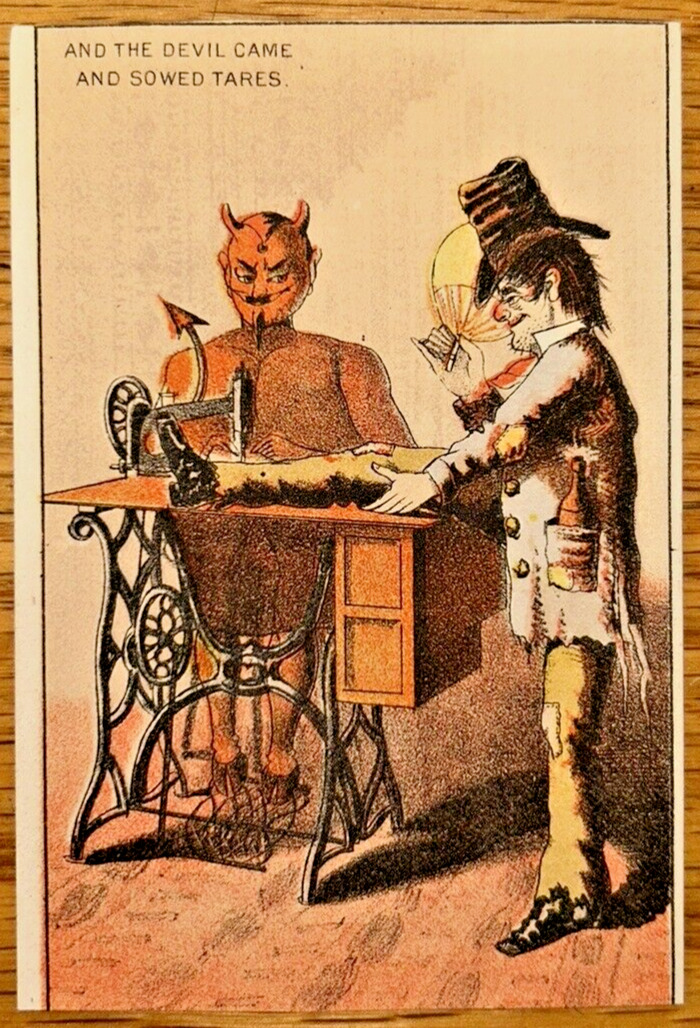 Antique Victorian Trade Card Rare Singer Sewing Machine Devil Tailor Halloween