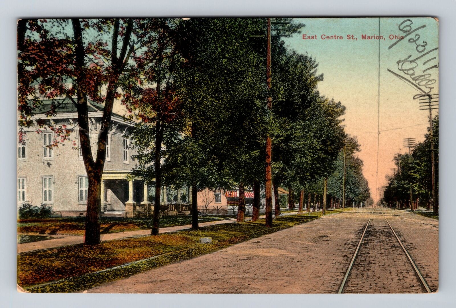 Marion OH-Ohio, Scenic View East Centre Street, Antique Vintage Postcard