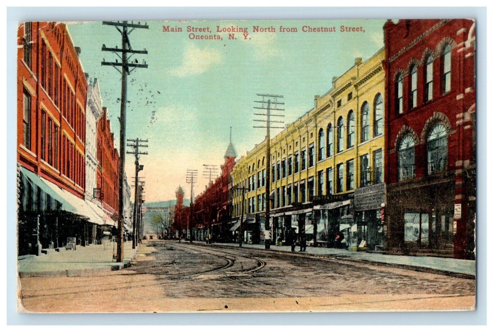 1912 Main Street Looking North From Chestnut Street Oneonta NY Antique Postcard