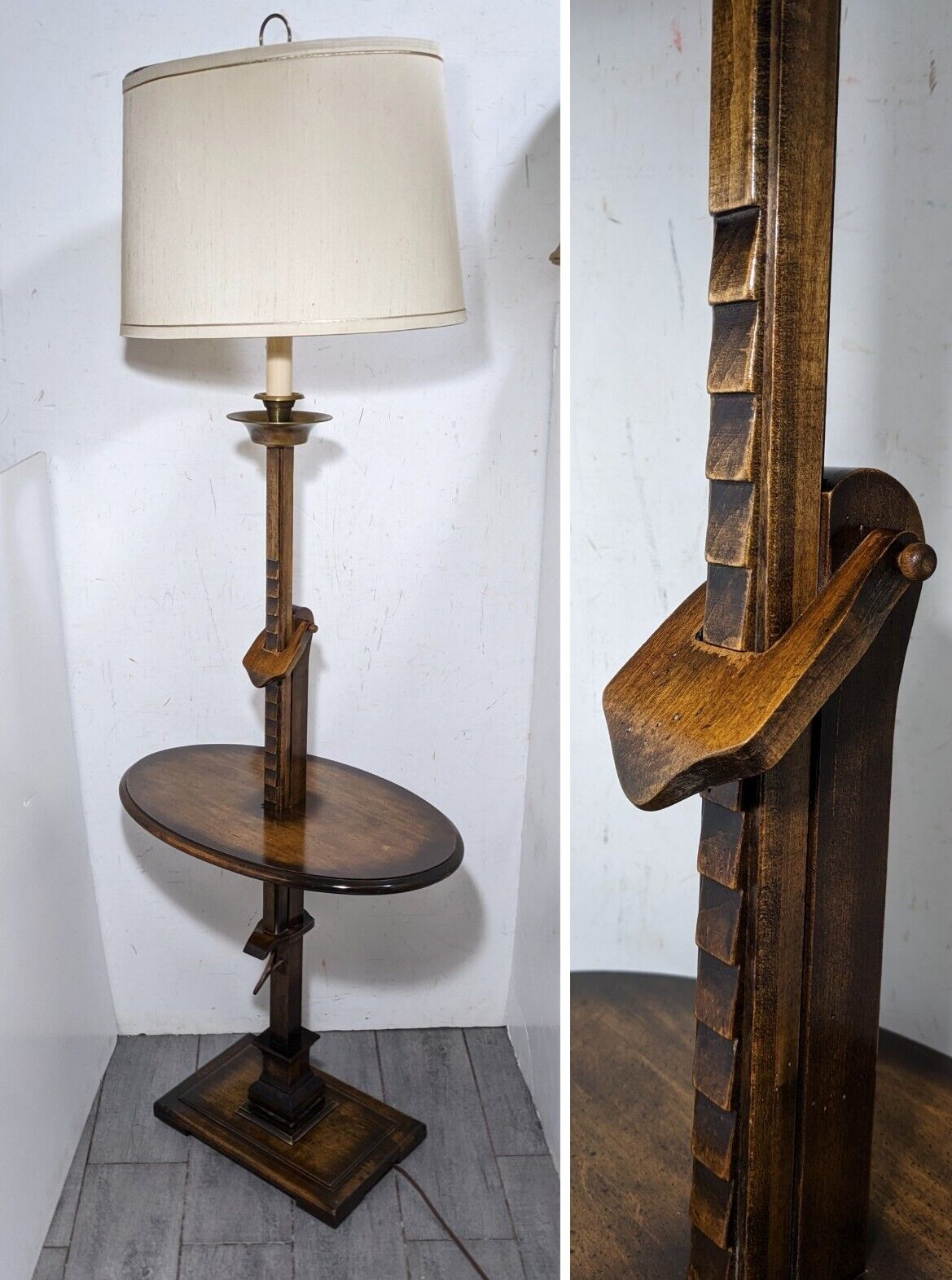Vintage Frederick Cooper Adjustable Ratchet Walnut Floor Lamp with Tray Table
