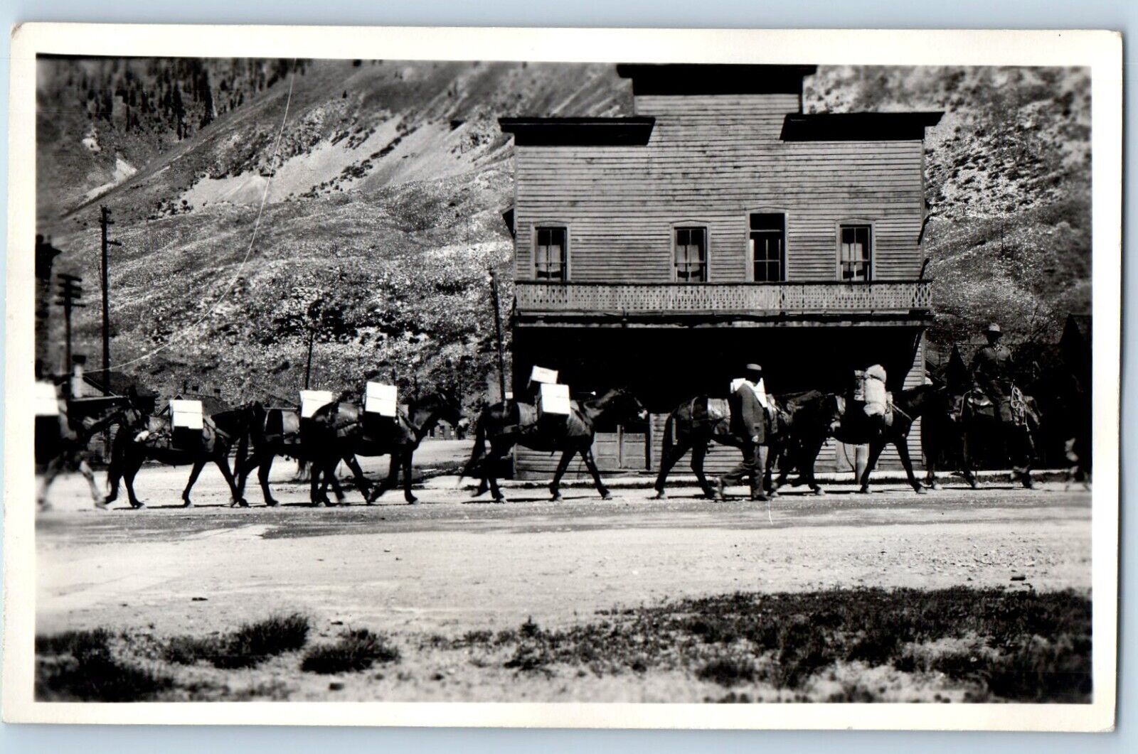 Durango Colorado CO Postcard RPPC Photo Mule Train Dirt Road c1930's Vintage