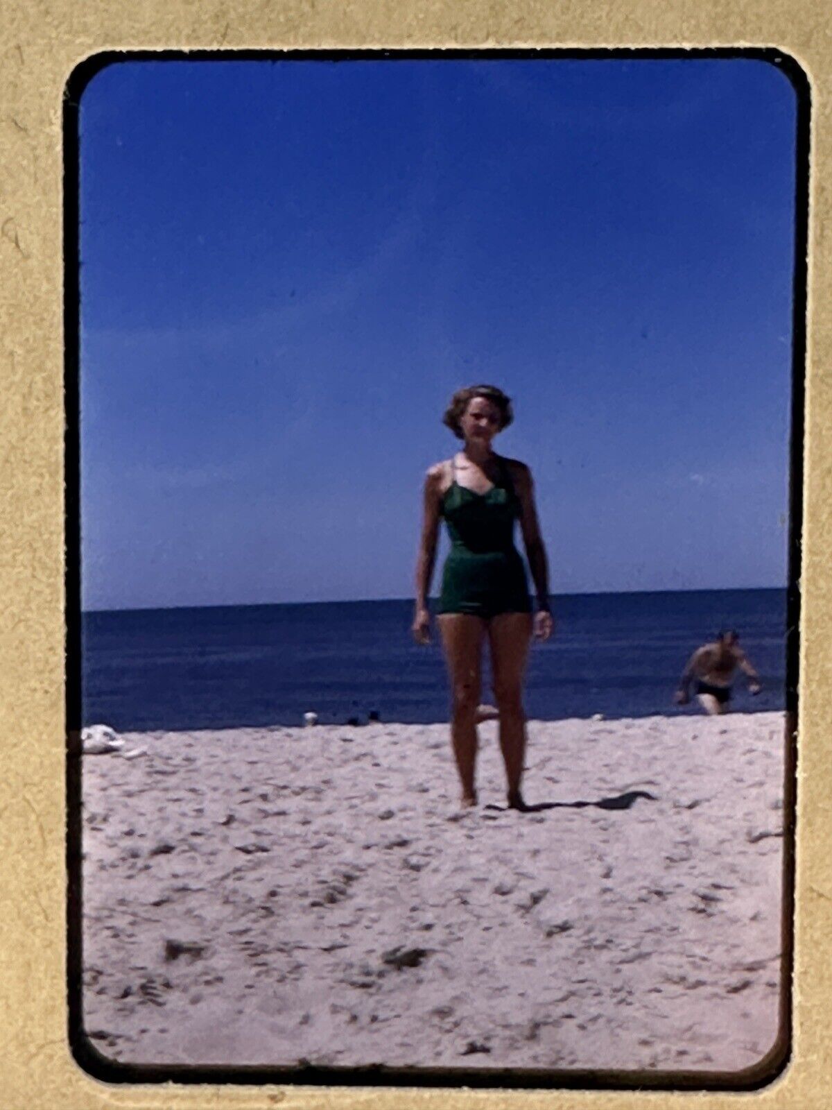 35mm Slide 1950s Red Border Kodachrome Pretty Lady in Swimsuit