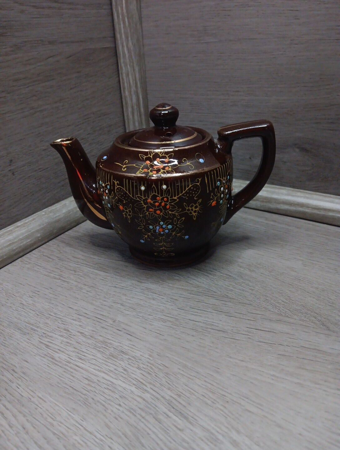 Vintage Moriage Teapot Handpainted Japanese Redware Pottery