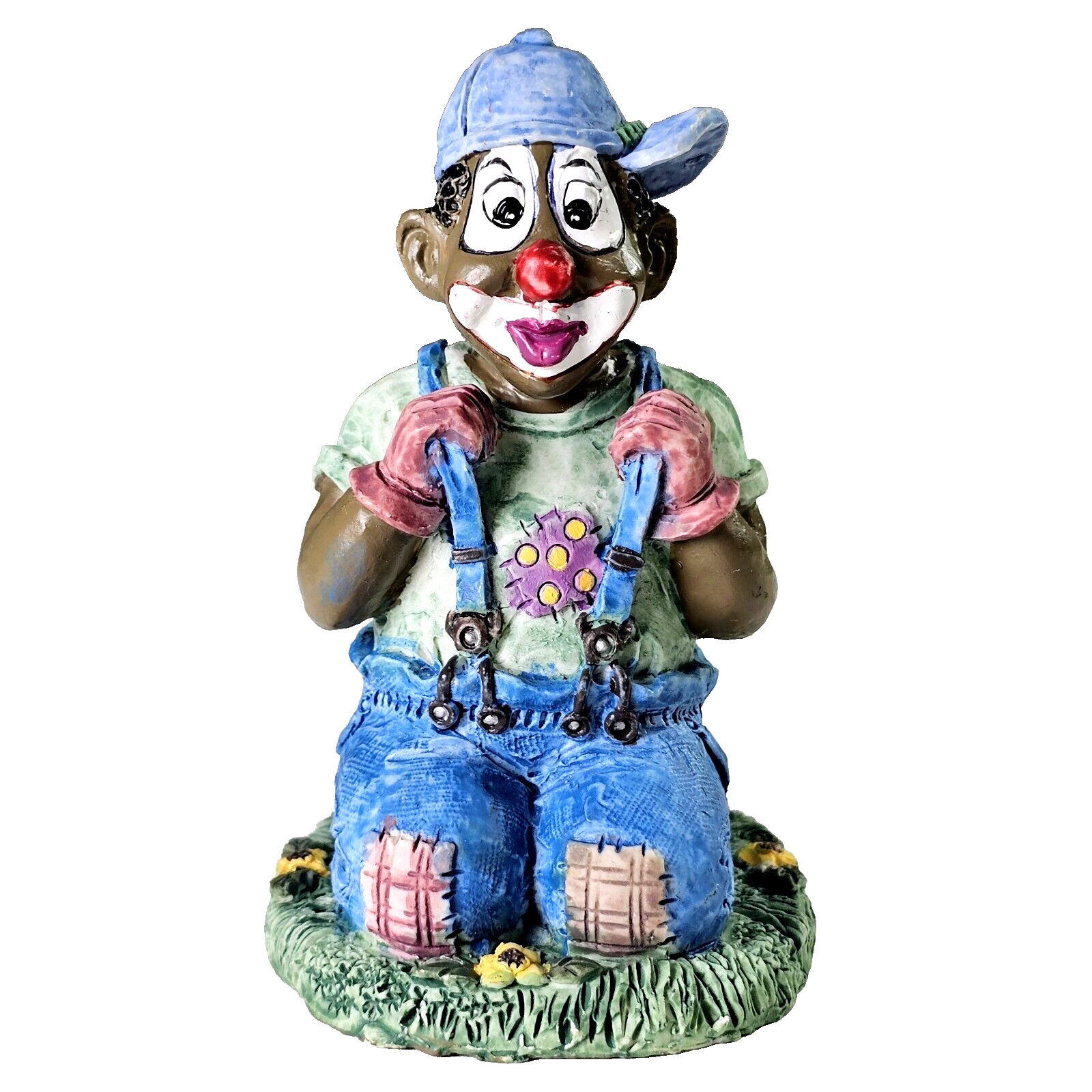 Vintage African American Clown Figurine by Young's Inc. Boy Kneeling Green 4in