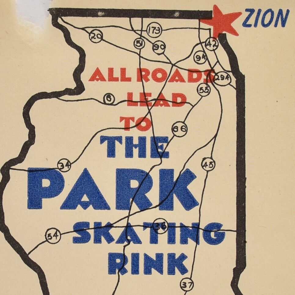1940s The Park Zion Roller Skating Rink Luggage Label Illinois #2