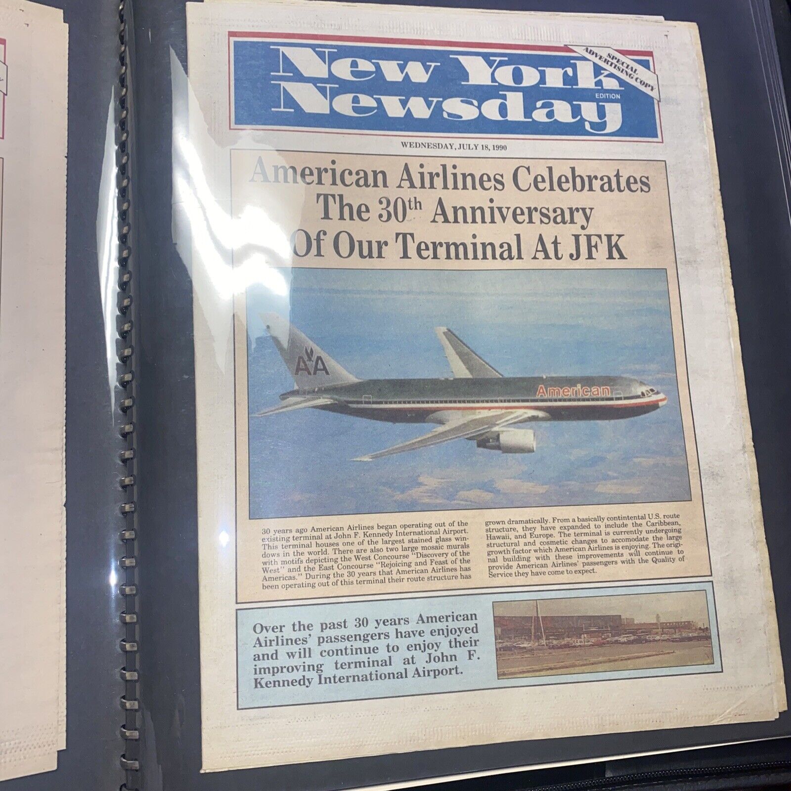 Newsday Front page July 18, 1990 American Airlines Celebrates 30th Anniversary