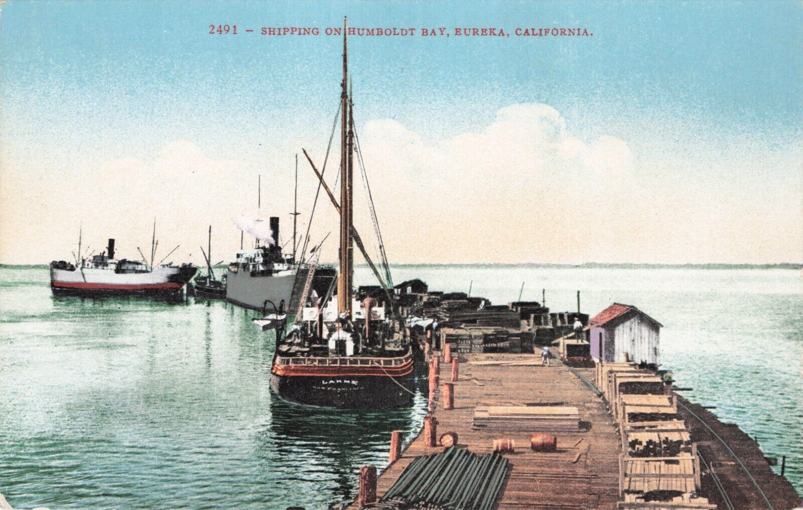 Vintage Postcard Eureka California Shipping On Humboldt Bay Edward Mitchell 628
