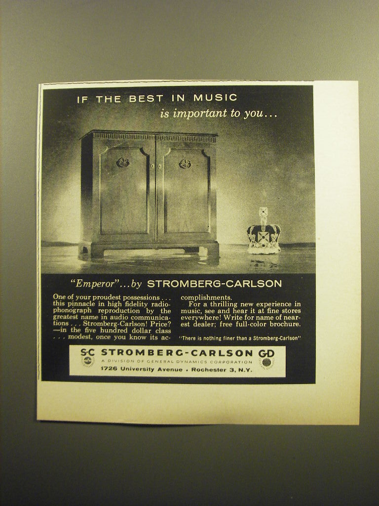 1957 Stromberg-Carlson Emperor Phonograph Advertisement