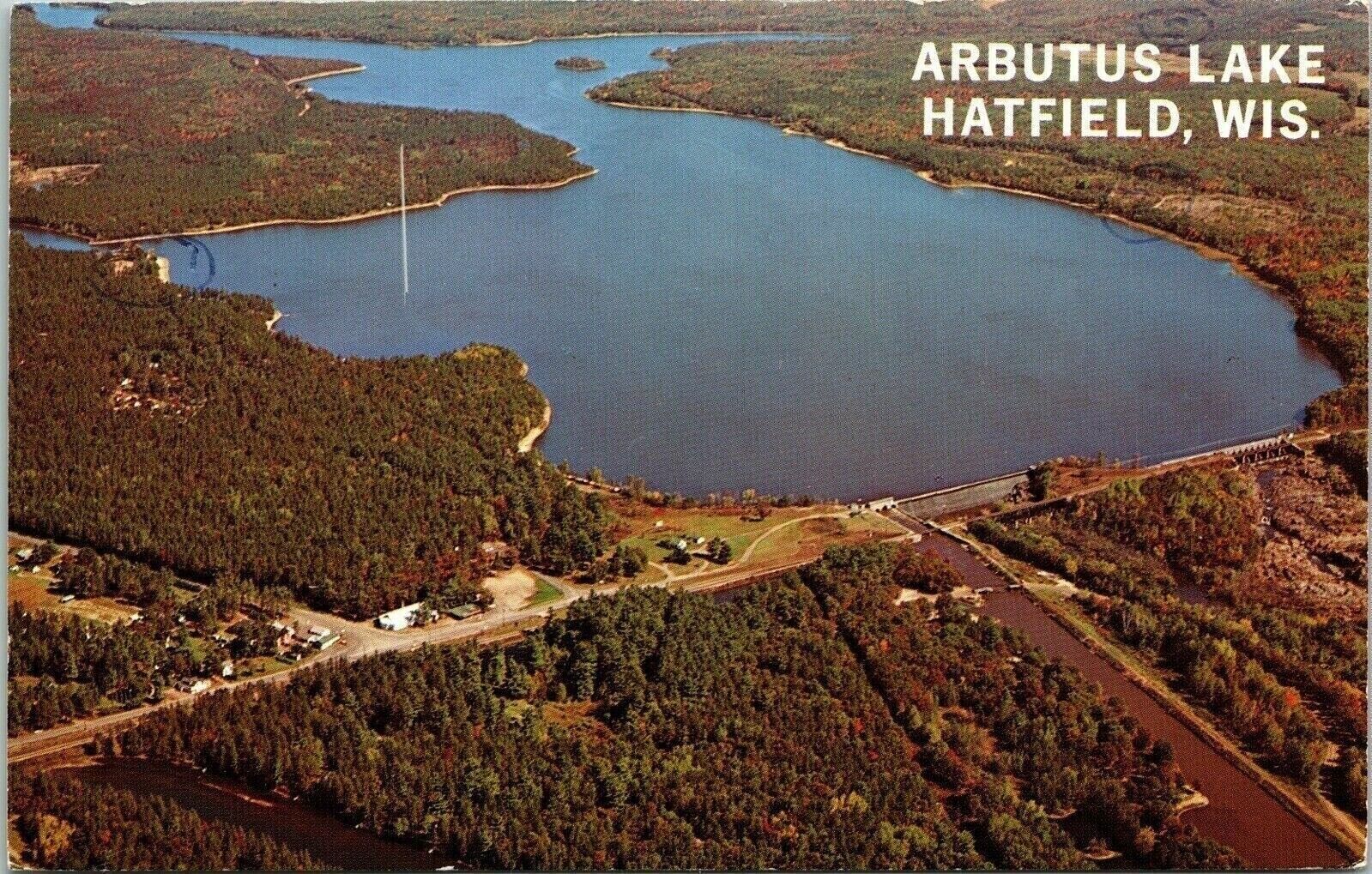 Arbutus Lake Hatfield Wisconsin WI Aerial View Postcard UNP WOB VTG Vintage