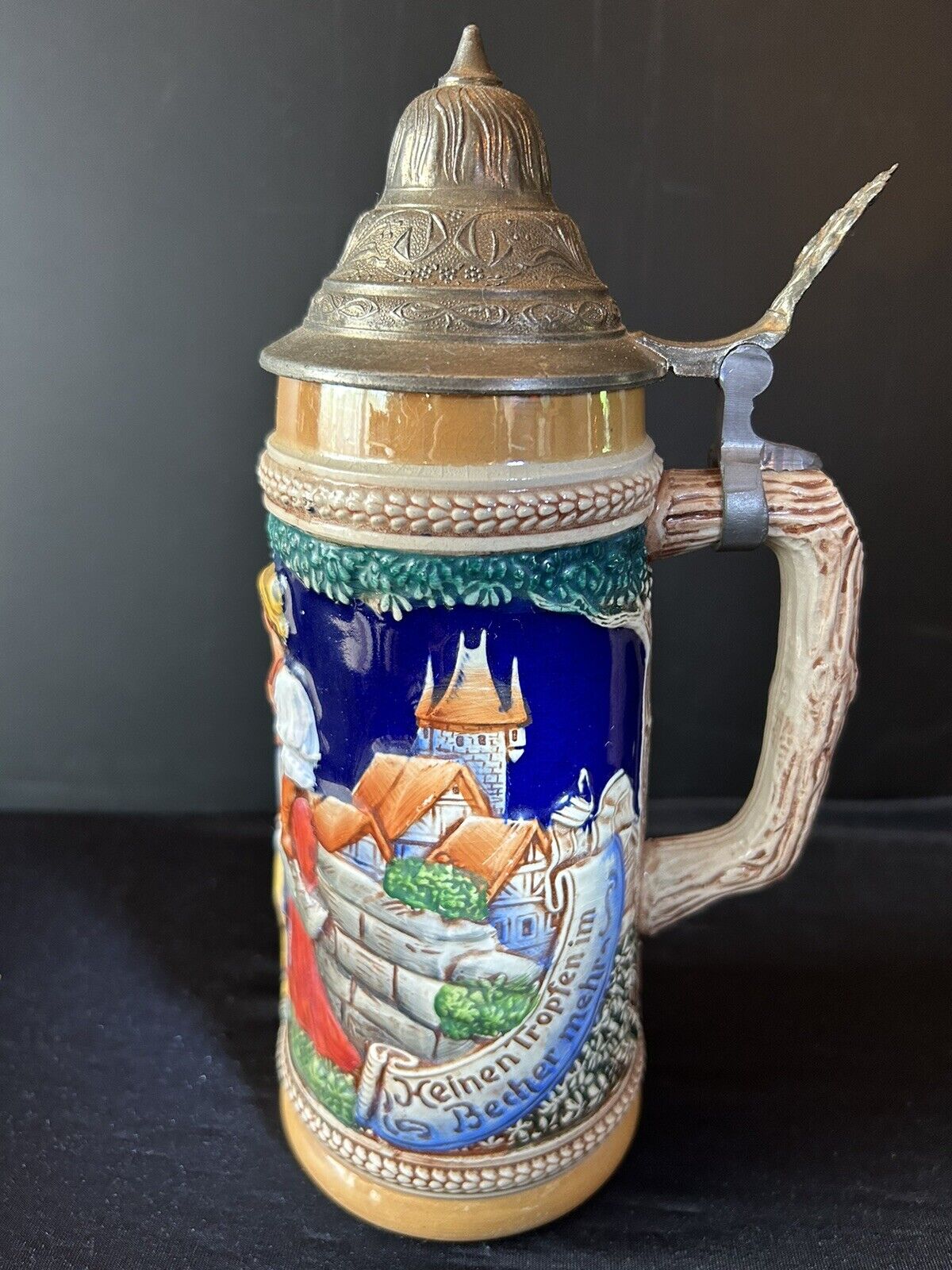 Large Gerz Beer Stein With Pewter Lid Made in Germany 10” Tall  Vintage