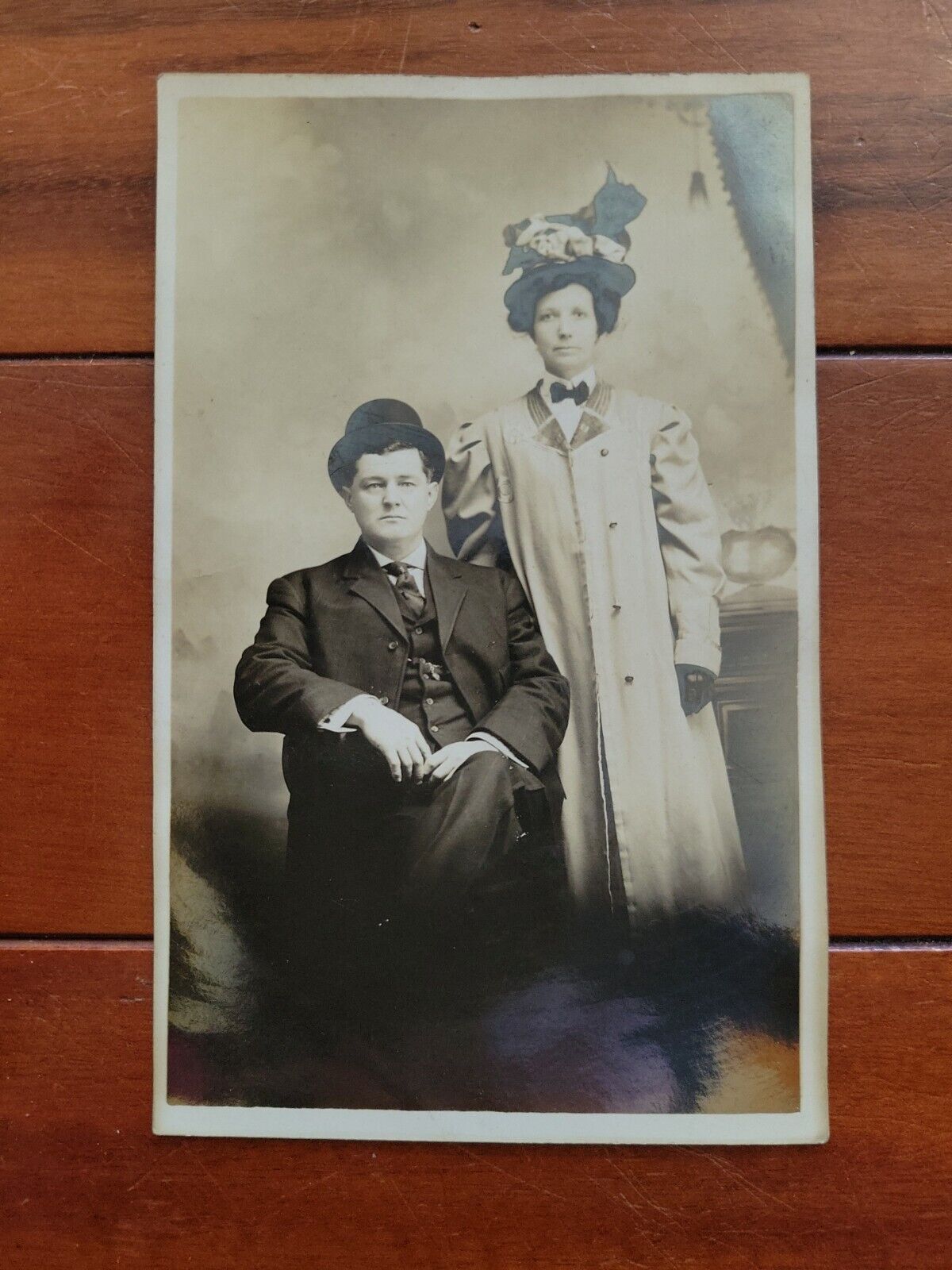 Antique Studio RPCC Married Couple Black & White Photo 1910s AZO Postcard Unused