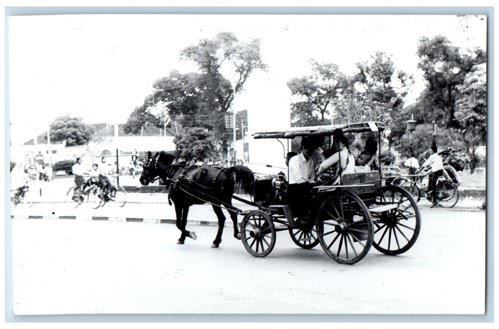 Jogjakarta Indonesia Postcard Andong Carriage Old Vehicle c1940's RPPC Photo