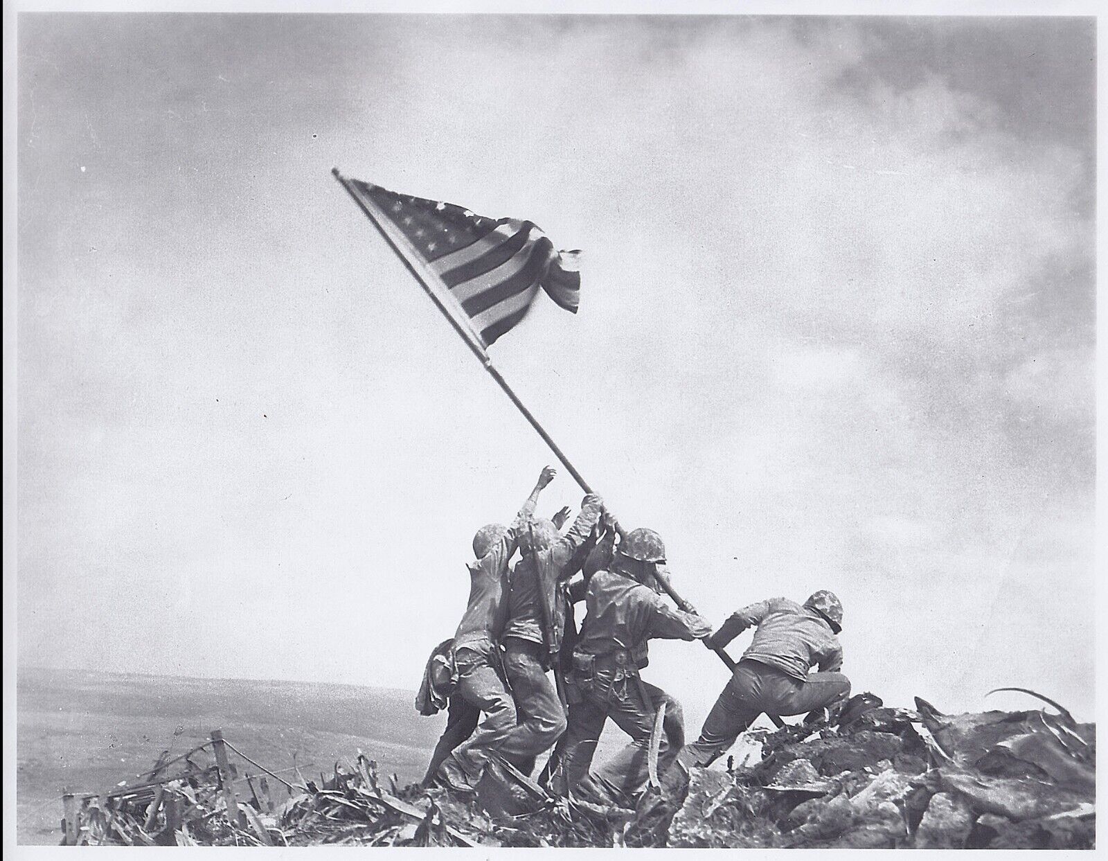 VINTAGE Iwo Jima Flag press photo + Joe Rosenthal signed envelope rare WWII WAR