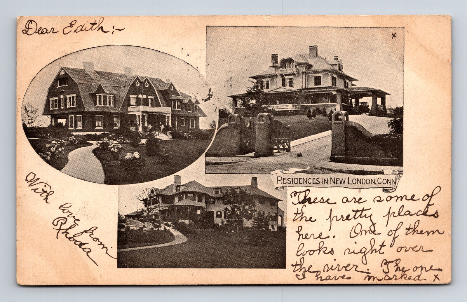 1905 Large Estate Resicences Home in New London Connecticut CT Postcard