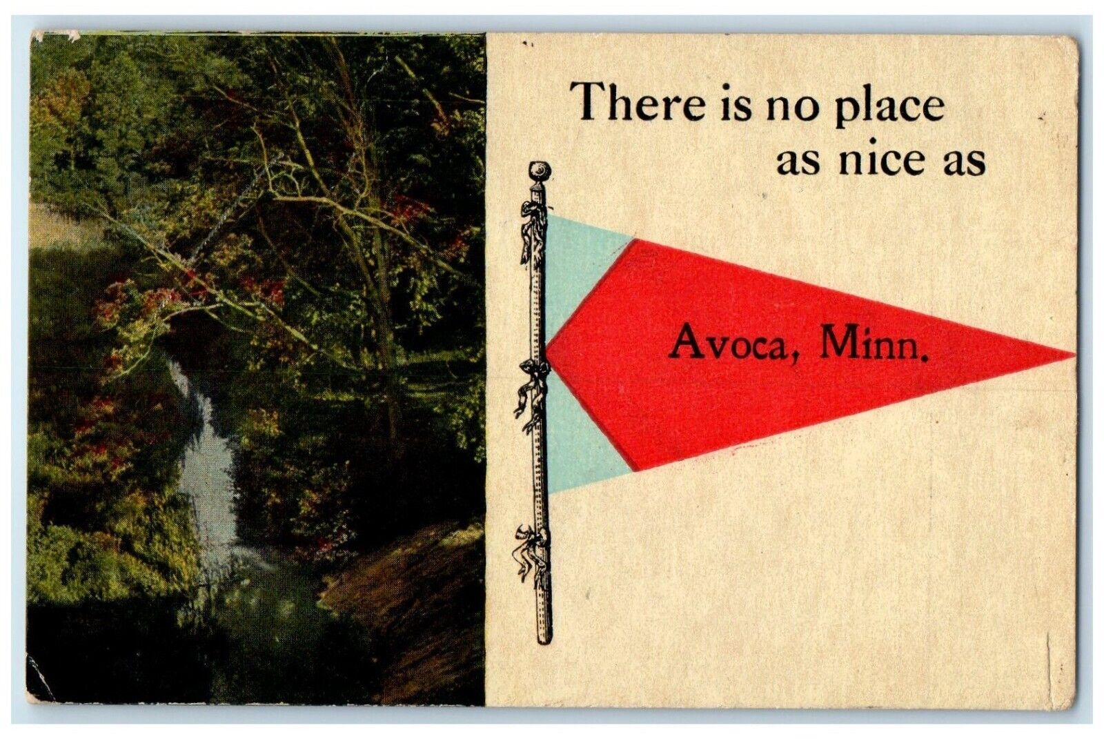 1915 There Is No Place Nice Avoca Minnesota MN Pennant Vintage Antique Postcard