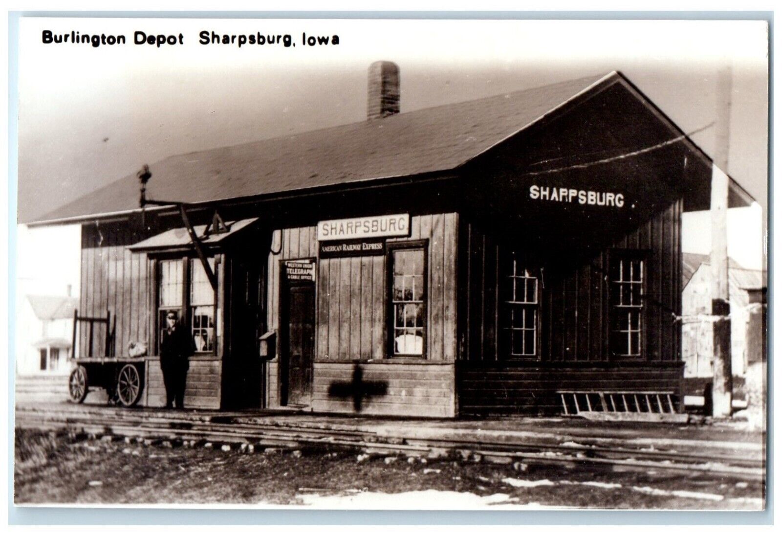 c1960's Burlington Depot Sharpsburg Iowa Train Depot Station RPPC Photo Postcard