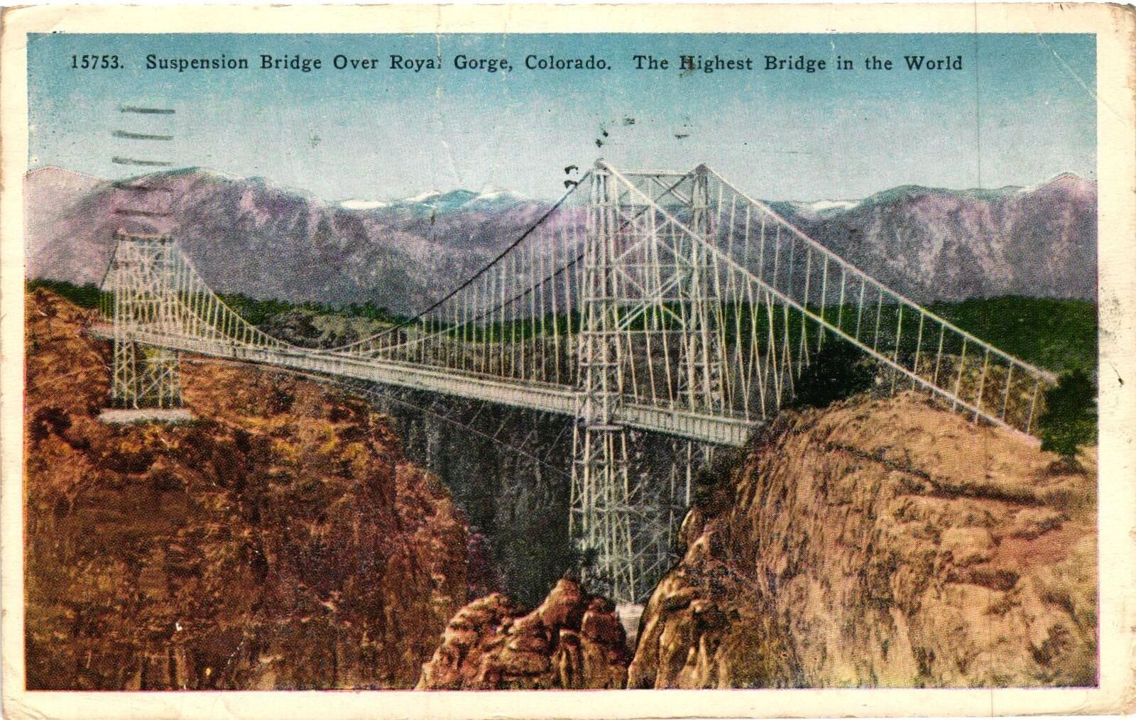 Vintage Postcard- Suspension Bridge, Royal Gorge, CO Early 1900s
