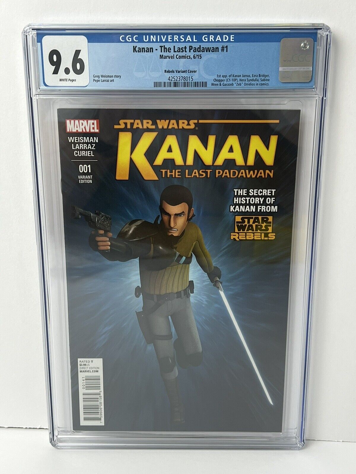 Kanan-The Last Padawan #1 Rebels Variant Cover CGC 9.6 1st App. Kanan 2015