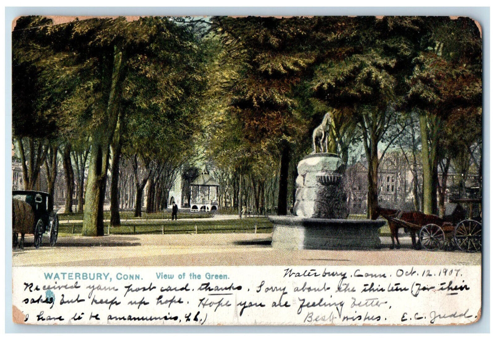 1907 View of the Green Waterbury Connecticut CT Raphotype Tuck Art Postcard