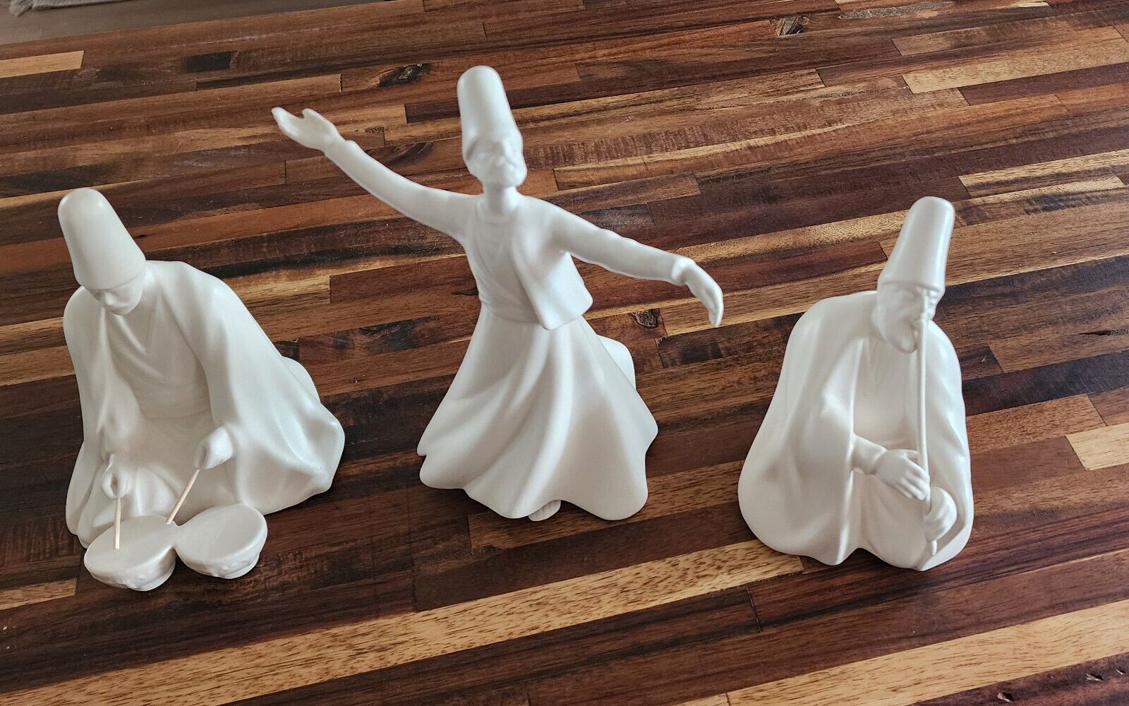 Set of 3 Yildiz Pasabahke Whirling Dervish SUFI Figures Turkish White Ceramic