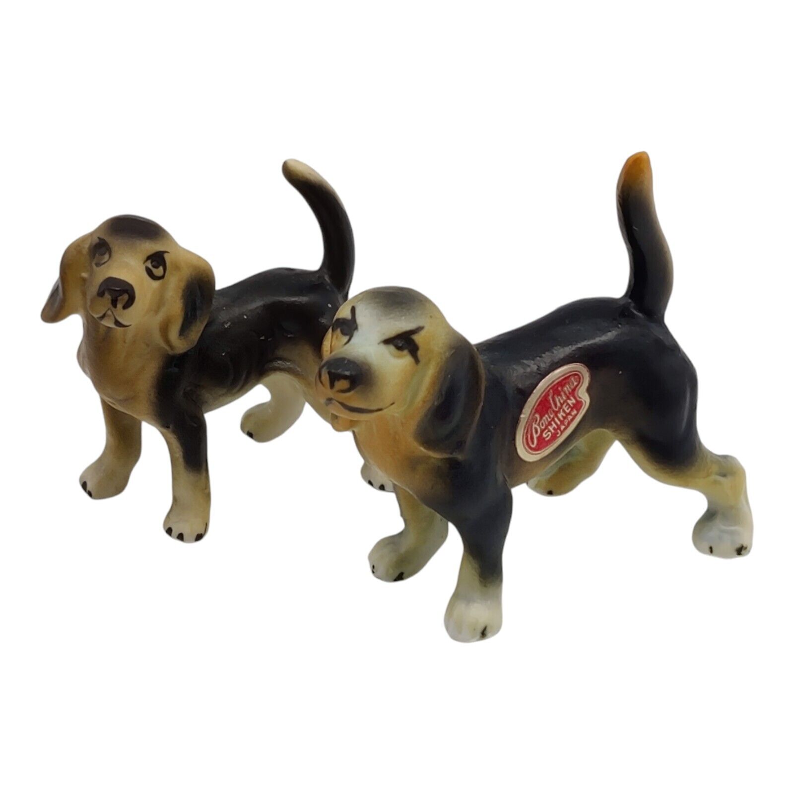 Vintage Shiken Bone China Hound Dog Miniature Figurines Lot of 2