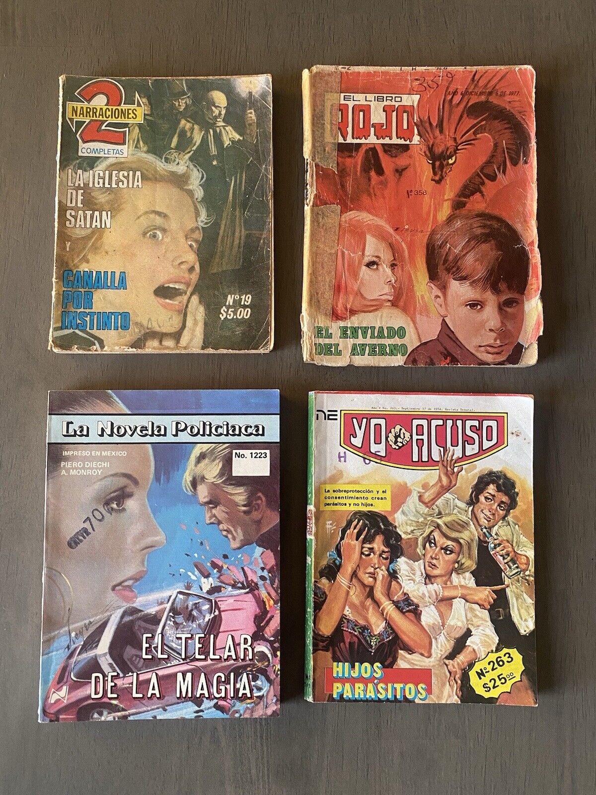 4 Vintage 1977-84 Mexican Pulp Fiction Novela Comics El Libro Rojo Yo Acuso