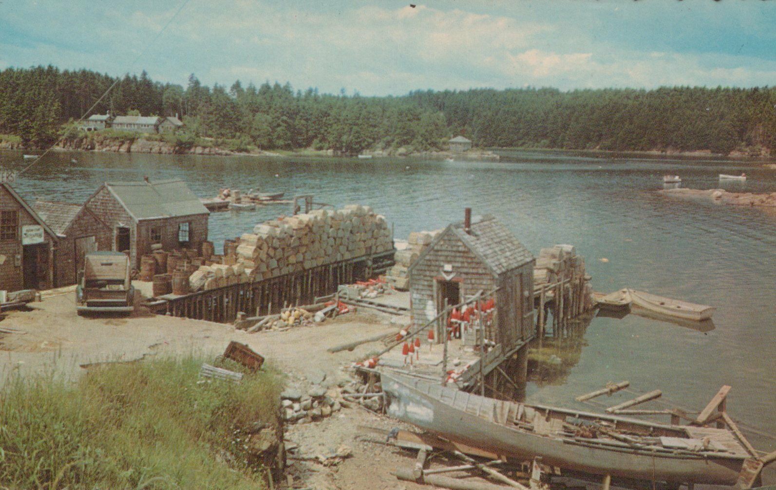 A Typical Maine Fishing Village Lobster Traps Buoys MA Vintage Chrome Post Card