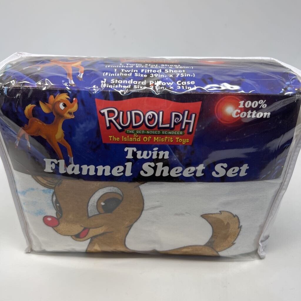 VTG New Twin sheet Rudolph The Red Nose Reindeer Island Of Misfit Toys Flannel