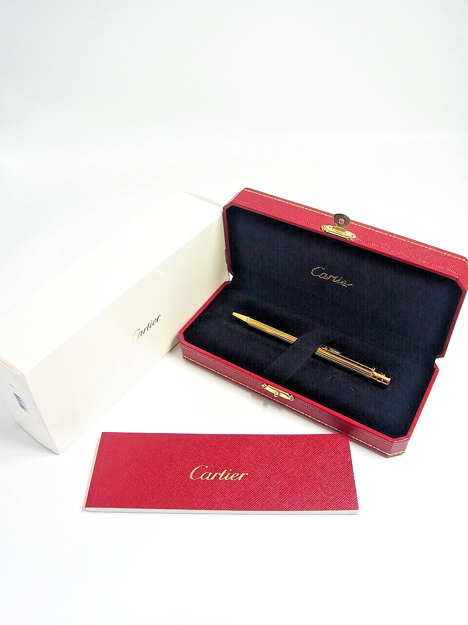 Cartier Must de Santos Vertical Gold Godron Ballpoint Pen w/Box Booklet etc New