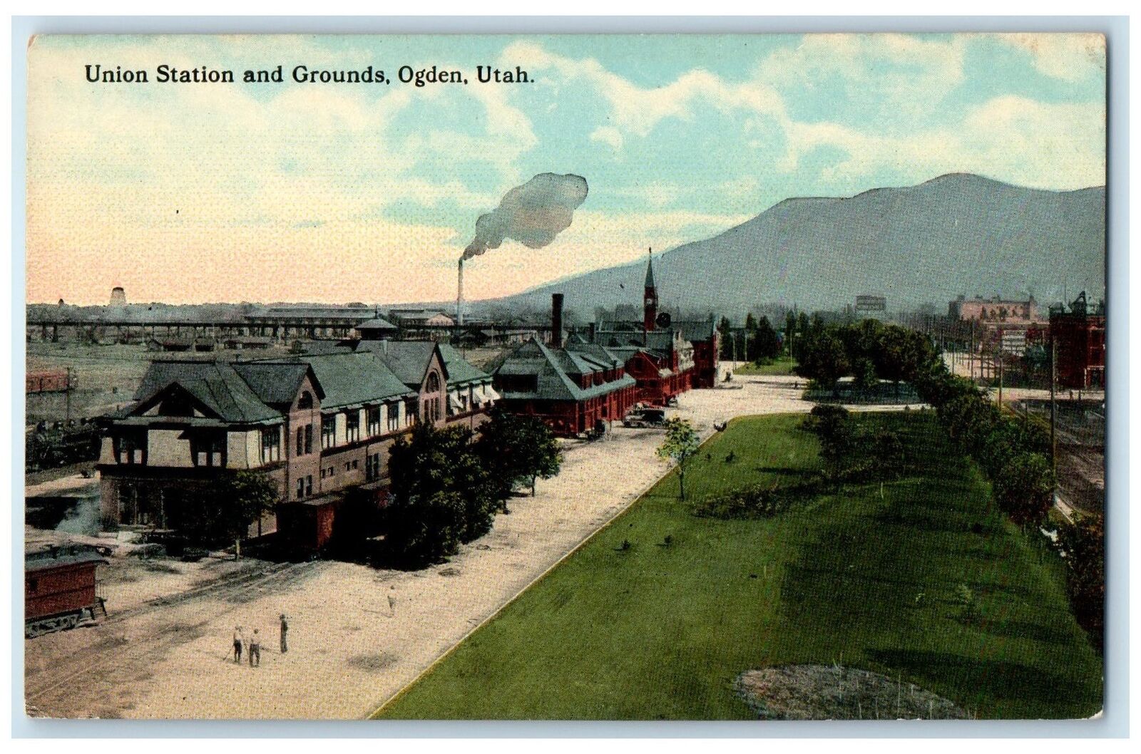 c1910s Bird's Eye View Of Union Station And Grounds Ogden Utah UT Train Postcard